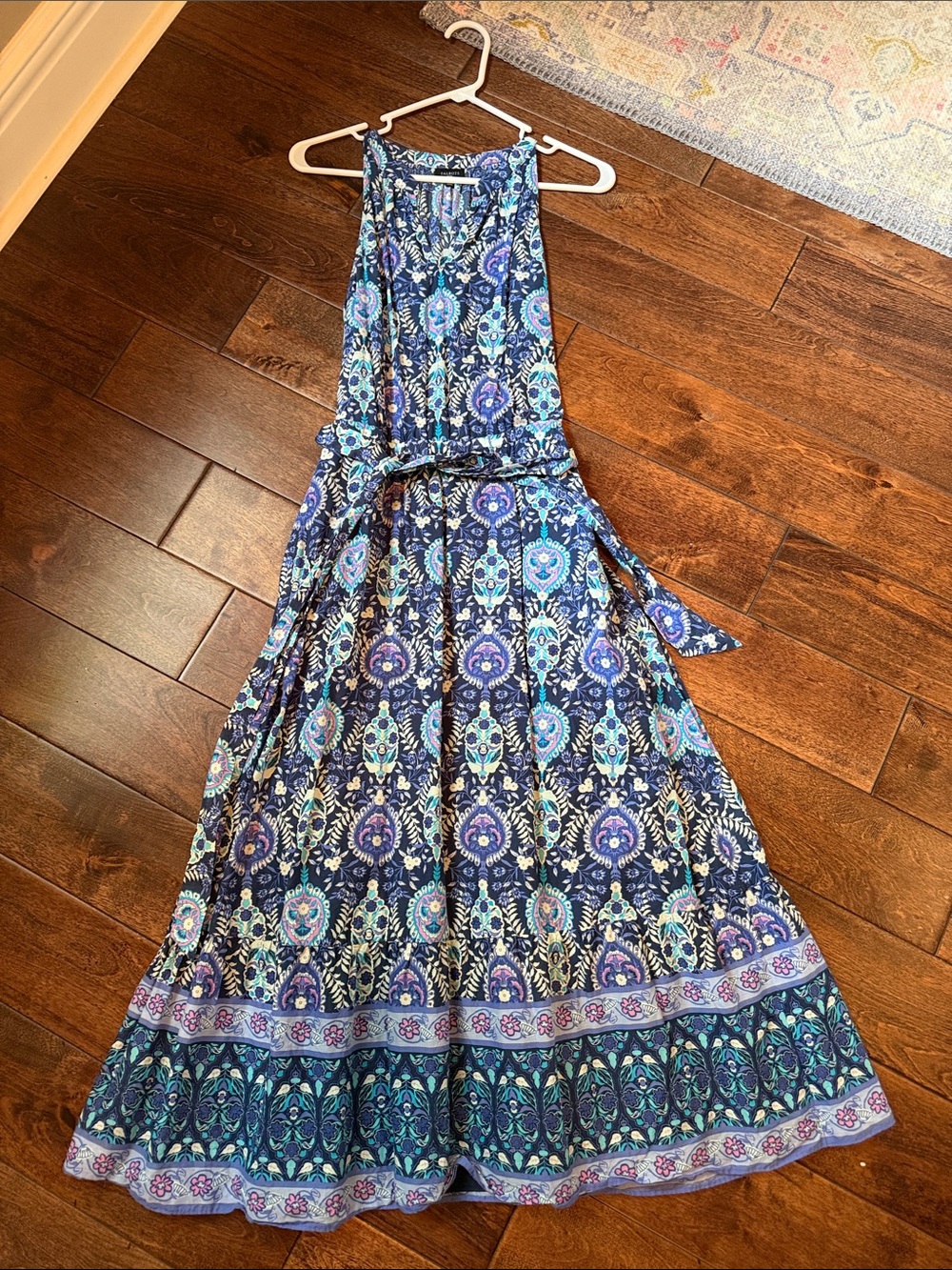 Talbots Petite Blue Patterned Sleeveless Maxi Dress
